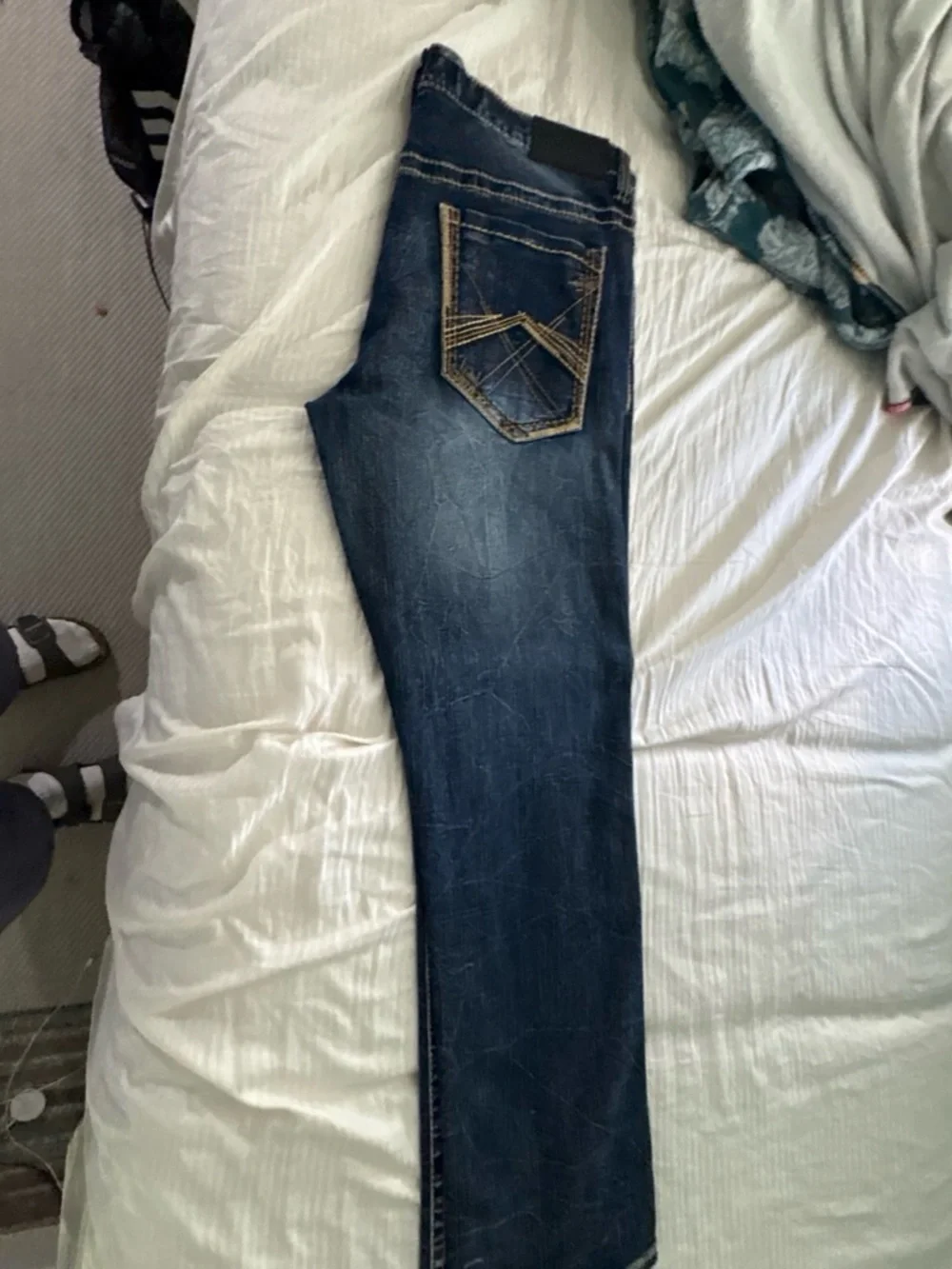 True Religion Dark Blue Bootcut Jeans with Contrast Stitching